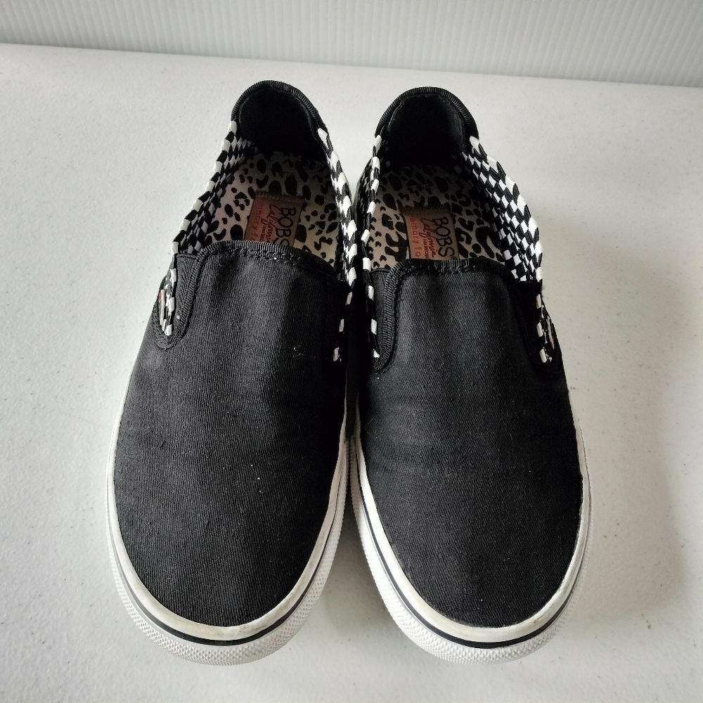 Bobs The Menace Black White Memory Foam Slip On Sneakers 7.5 Comfort Travel